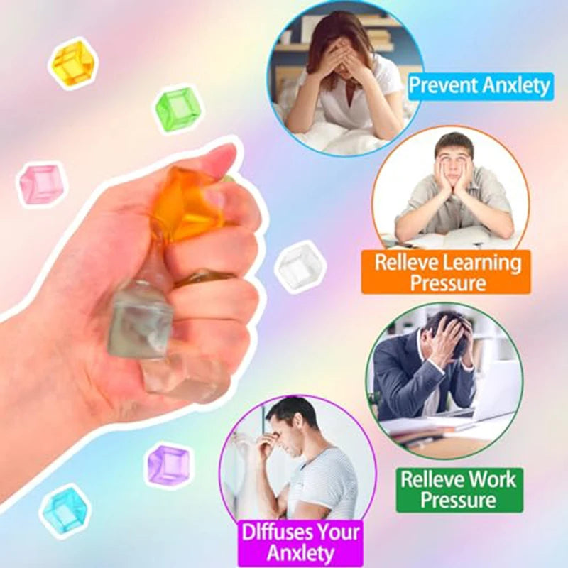 Square Ice Stress Ball Fidget Toys Stress Relief ADHD Autism Sensory Toys Soft Squishy Toys Party Favors Gifts for Kids Adults
